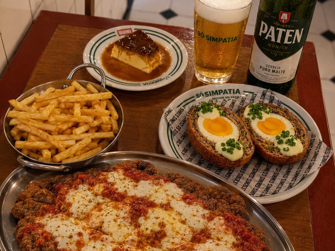 Milanesa completa para 2 pessoas (muito bem servido!) no Boteco Só Simpatia: entrada e sobremesa por conta da casa
