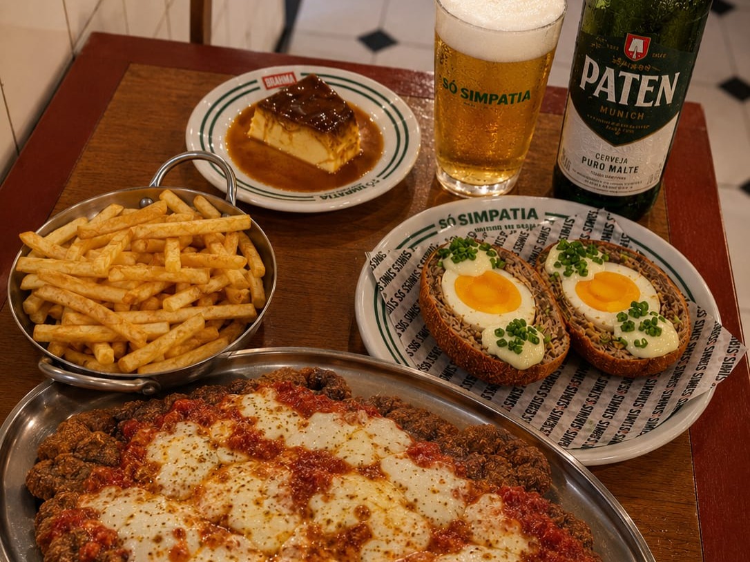 Milanesa completa para 2 pessoas (muito bem servido!) no Boteco Só Simpatia: entrada e sobremesa por conta da casa
